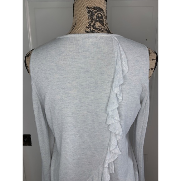 ⬇️ Lauren Conrad Cold Shoulder Split Back Long Sleeve Sweater Ruffle Gray Size S - Picture 6 of 7